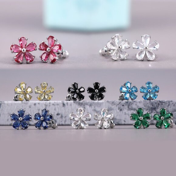 💥Beautiful Tiny Plum Blossom Zircon Dainty Stud Earrings for Women, UNVN12459 - Picture 3 of 4